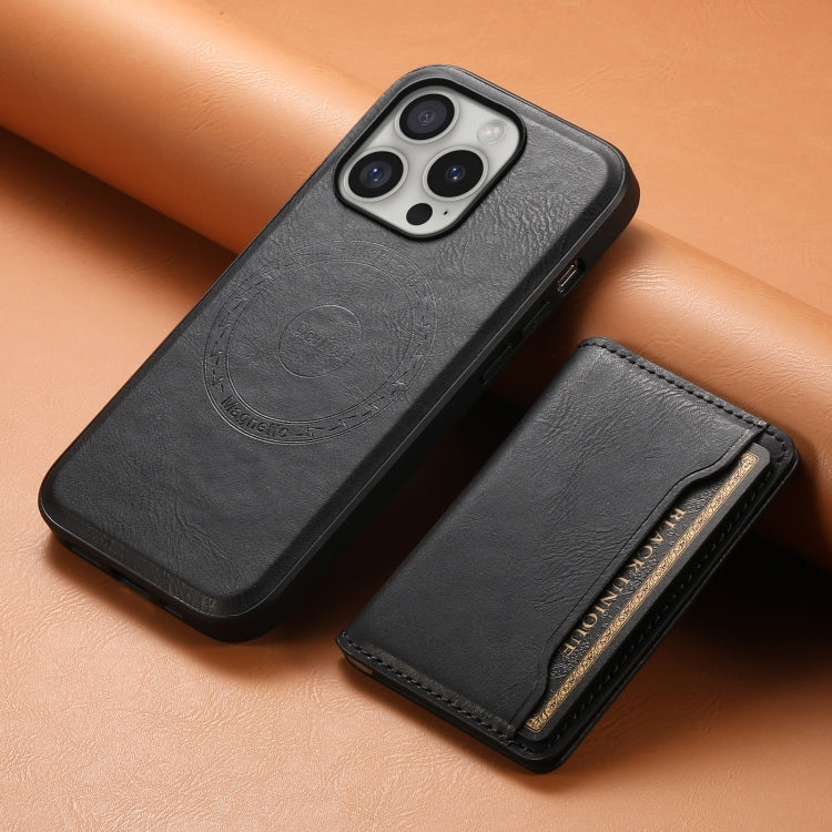For iPhone 16 Pro Denior Cowhide Texture Leather MagSafe Detachable Wallet Phone Case(Black) - iPhone 16 Pro Cases by Denior | Online Shopping South Africa | PMC TechLife | Buy Now Pay Later Mobicred