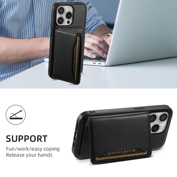 For iPhone 16 Pro Denior Cowhide Texture Leather MagSafe Detachable Wallet Phone Case(Black) - iPhone 16 Pro Cases by Denior | Online Shopping South Africa | PMC TechLife | Buy Now Pay Later Mobicred