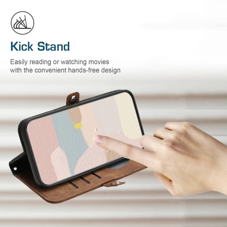 For Google Pixel 9 Pro Side Buckle Double Fold Hand Strap Leather Phone Case(Brown) - Google Cases by PMC TechLife | Online Shopping South Africa | PMC TechLife | Buy Now Pay Later Mobicred