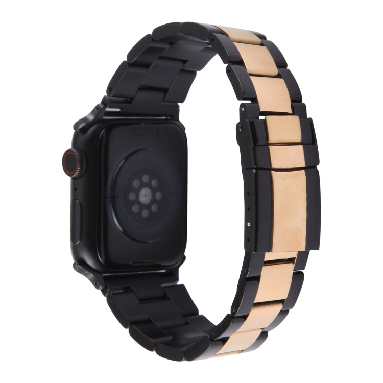 For Apple Watch Series 9 41mm Three-Bead Stainless Steel Watch Band(Black Rose Gold) - Watch Bands by PMC Jewellery | Online Shopping South Africa | PMC Jewellery