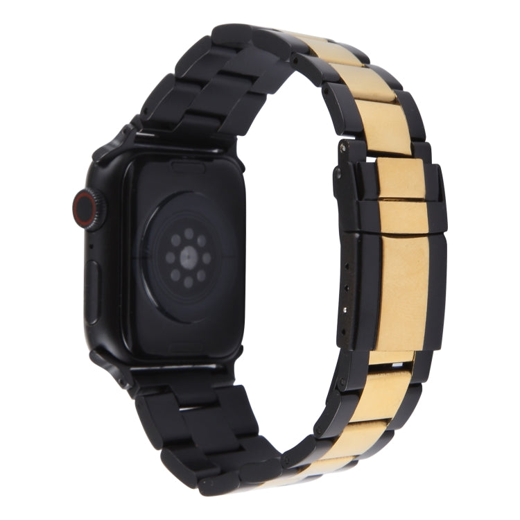 For Apple Watch Ultra 49mm Three-Bead Stainless Steel Watch Band(Black Gold) - Watch Bands by PMC Jewellery | Online Shopping South Africa | PMC Jewellery