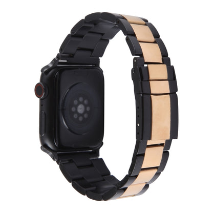 For Apple Watch Series 8 41mm Three-Bead Stainless Steel Watch Band(Black Rose Gold) - Watch Bands by PMC Jewellery | Online Shopping South Africa | PMC Jewellery