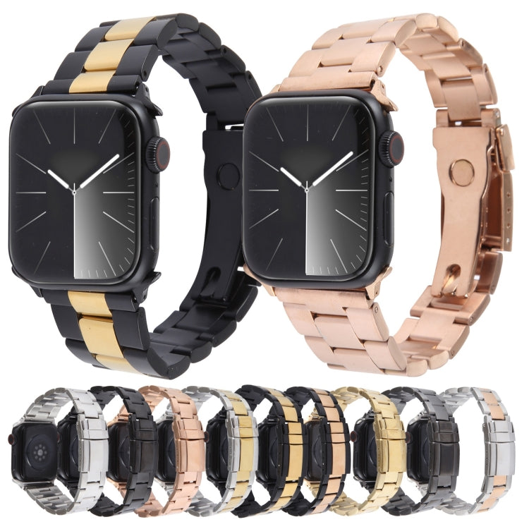For Apple Watch 42mm Three-Bead Stainless Steel Watch Band(Silver Gold) - free shipping - PMC TechLife - Order now!