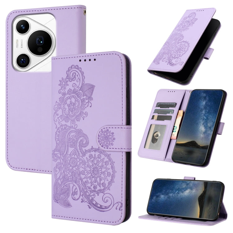 For Huawei Pura 70 Pro/70 Pro+ Datura Flower Embossed Flip Leather Phone Case(Purple) - Huawei Cases by PMC Jewellery | Online Shopping South Africa | PMC Jewellery | Buy Now Pay Later Mobicred