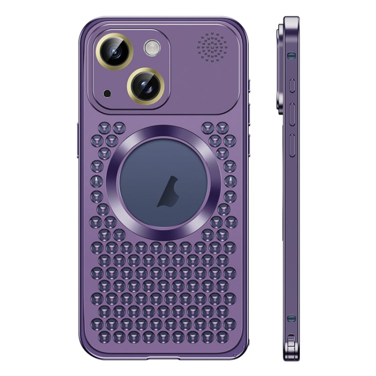 For iPhone 15 Spring Buckle MagSafe Magnetic Metal Aromatherapy Phone Case(Purple) - iPhone 15 Cases by PMC Jewellery | Online Shopping South Africa | PMC Jewellery