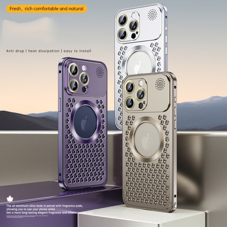 For iPhone 13 Pro Max Spring Buckle MagSafe Magnetic Metal Aromatherapy Phone Case(Silver) - iPhone 13 Pro Max Cases by PMc TechLife | Online Shopping South Africa | PMc TechLife | Buy Now Pay Later Mobicred