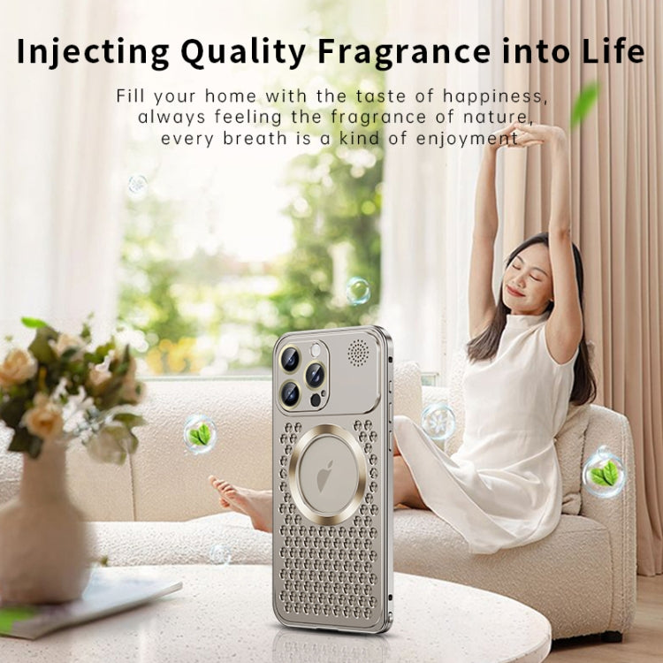For iPhone 15 Plus Spring Buckle MagSafe Magnetic Metal Aromatherapy Phone Case(Blue) - iPhone 15 Plus Cases by PMC TechLife | Online Shopping South Africa | PMC TechLife