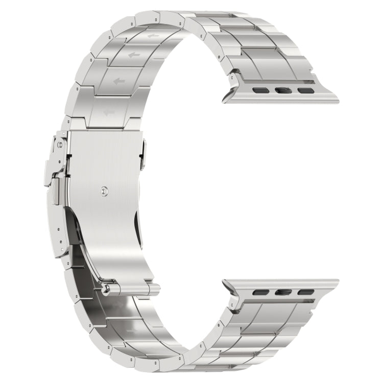 For Apple Watch Series 8 41mm Safety Buckle Trapezoid Titanium Steel Watch Band(Silver) - Watch Bands by PMC Jewellery | Online Shopping South Africa | PMC Jewellery