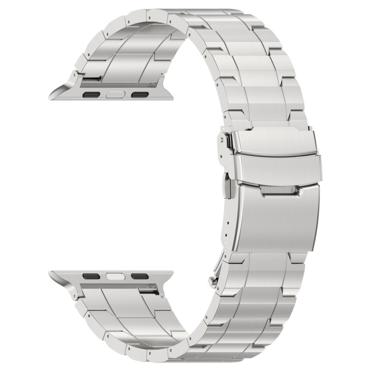 For Apple Watch Series 7 41mm Safety Buckle Trapezoid Titanium Steel Watch Band(Silver) - Watch Bands by PMC Jewellery | Online Shopping South Africa | PMC Jewellery