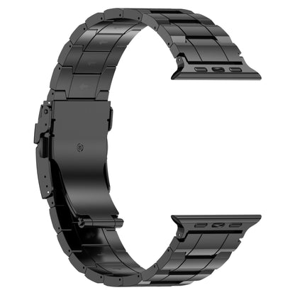 For Apple Watch SE 44mm Safety Buckle Trapezoid Titanium Steel Watch Band(Black) - Watch Bands by PMC Jewellery | Online Shopping South Africa | PMC Jewellery