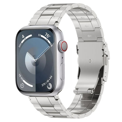 For Apple Watch Series 5 40mm Safety Buckle Trapezoid Titanium Steel Watch Band(Silver) - Watch Bands by PMC Jewellery | Online Shopping South Africa | PMC Jewellery