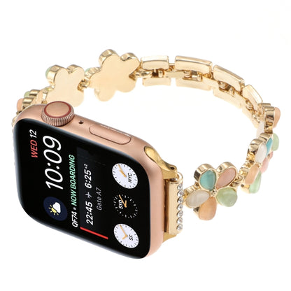 For Apple Watch SE 2023 40mm 5-petaled Flower Zinc Alloy Chain Watch Band(Gold Colorful) - Watch Bands by PMC Jewellery | Online Shopping South Africa | PMC Jewellery