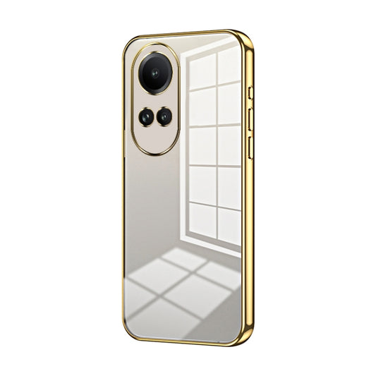 For OPPO Reno10 5G/Reno10 Pro 5G Global Transparent Plating Fine Hole Phone Case(Gold) - OPPO Cases by PMC Jewellery | Online Shopping South Africa | PMC Jewellery | Buy Now Pay Later Mobicred