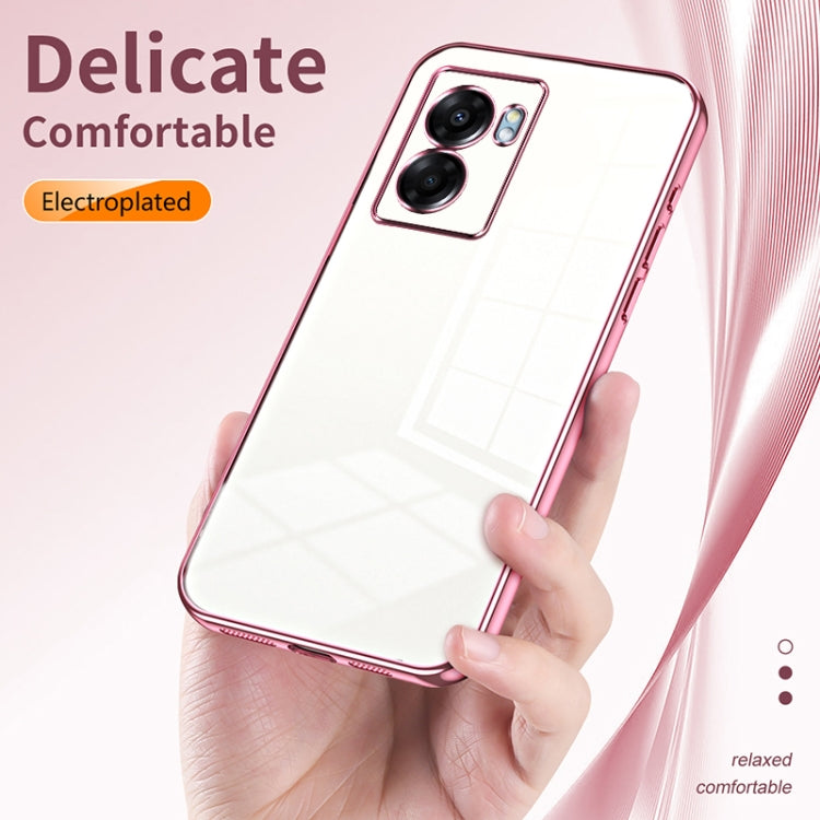 For OPPO A57 5G Transparent Plating Fine Hole Phone Case(Purple) - OPPO Cases by PMC TechLife | Online Shopping South Africa | PMC TechLife | Buy Now Pay Later Mobicred
