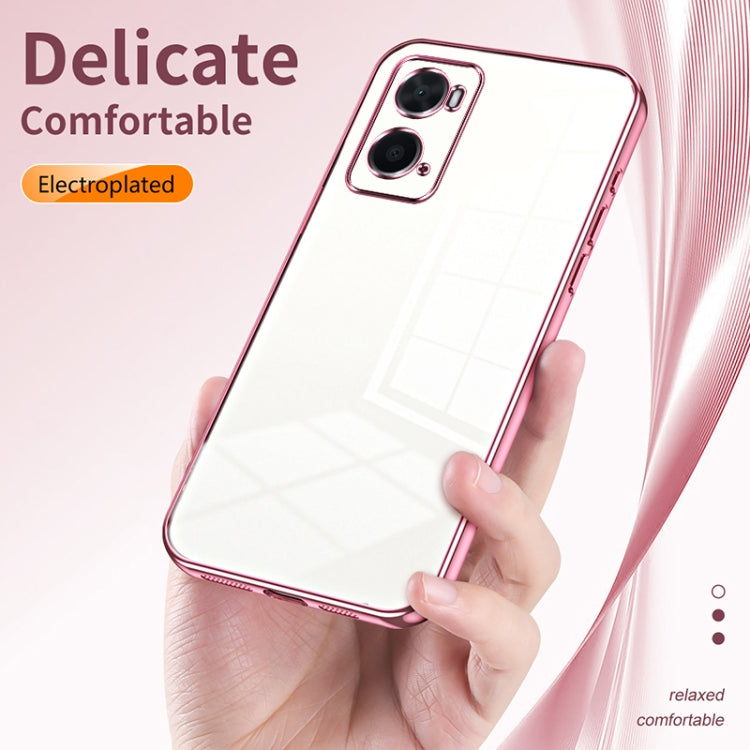 For OPPO A36 / A76 / A96 4G Global Transparent Plating Fine Hole Phone Case(Black) - OPPO Cases by PMC TechLife | Online Shopping South Africa | PMC TechLife | Buy Now Pay Later Mobicred