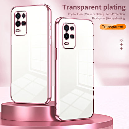 For OPPO K9x Transparent Plating Fine Hole Phone Case(Pink) - OPPO Cases by PMC Jewellery | Online Shopping South Africa | PMC Jewellery | Buy Now Pay Later Mobicred