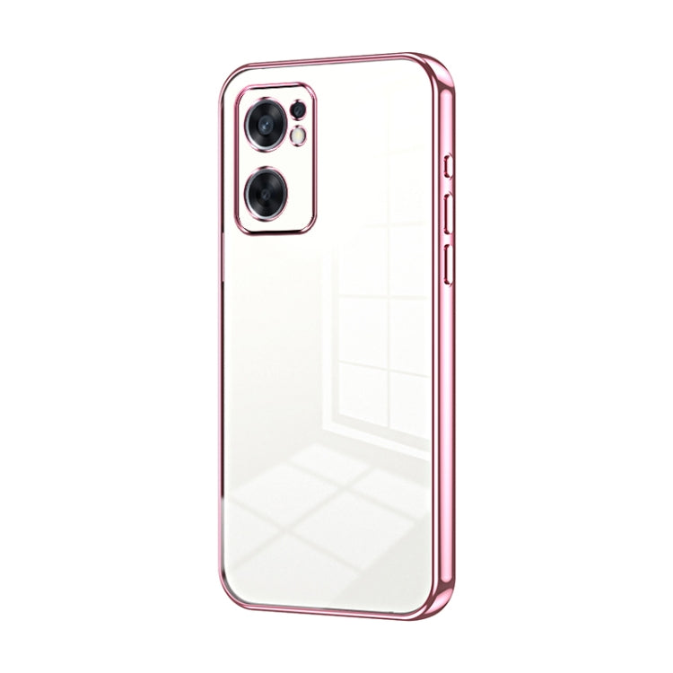 For OPPO Reno7 SE Transparent Plating Fine Hole Phone Case(Pink) - OPPO Cases by PMC Jewellery | Online Shopping South Africa | PMC Jewellery | Buy Now Pay Later Mobicred