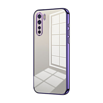 For OPPO Reno3 4G / F15 / A91 Transparent Plating Fine Hole Phone Case(Purple) - OPPO Cases by PMC Jewellery | Online Shopping South Africa | PMC Jewellery | Buy Now Pay Later Mobicred