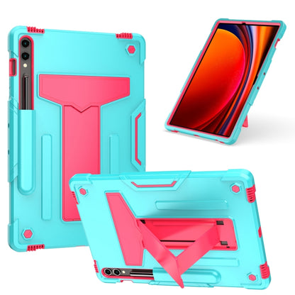 For Samsung Galaxy Tab S9 FE+ / S9+ T Holder Robot Silicone Hybrid PC Tablet Case(Mint Rose Red) - Galaxy Tab S9+ Cases by PMC Jewellery | Online Shopping South Africa | PMC Jewellery | Buy Now Pay Later Mobicred