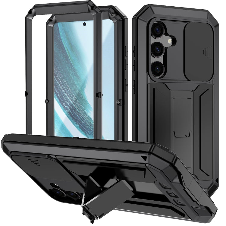 For Samsung Galaxy S24+ 5G R-JUST Sliding Camera Life Waterproof Holder Phone Case(Black) - Galaxy S24+ 5G Cases by R-JUST | Online Shopping South Africa | PMC Jewellery | Buy Now Pay Later Mobicred