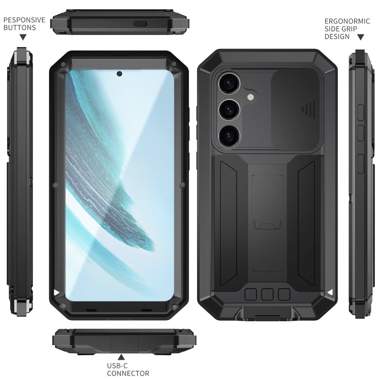 For Samsung Galaxy S24+ 5G R-JUST Sliding Camera Life Waterproof Holder Phone Case(Black) - Galaxy S24+ 5G Cases by R-JUST | Online Shopping South Africa | PMC Jewellery | Buy Now Pay Later Mobicred