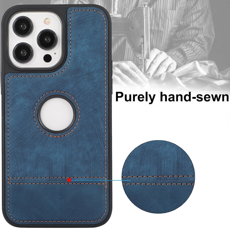 For iPhone 15 Pro Splicing Sewing Hollow Cutout PU Phone Case(Blue) - iPhone 15 Pro Cases by PMC Jewellery | Online Shopping South Africa | PMC Jewellery | Buy Now Pay Later Mobicred