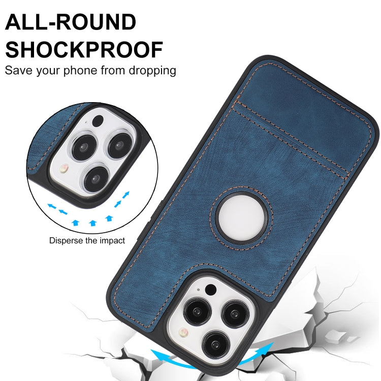 For iPhone 15 Pro Splicing Sewing Hollow Cutout PU Phone Case(Blue) - iPhone 15 Pro Cases by PMC Jewellery | Online Shopping South Africa | PMC Jewellery | Buy Now Pay Later Mobicred