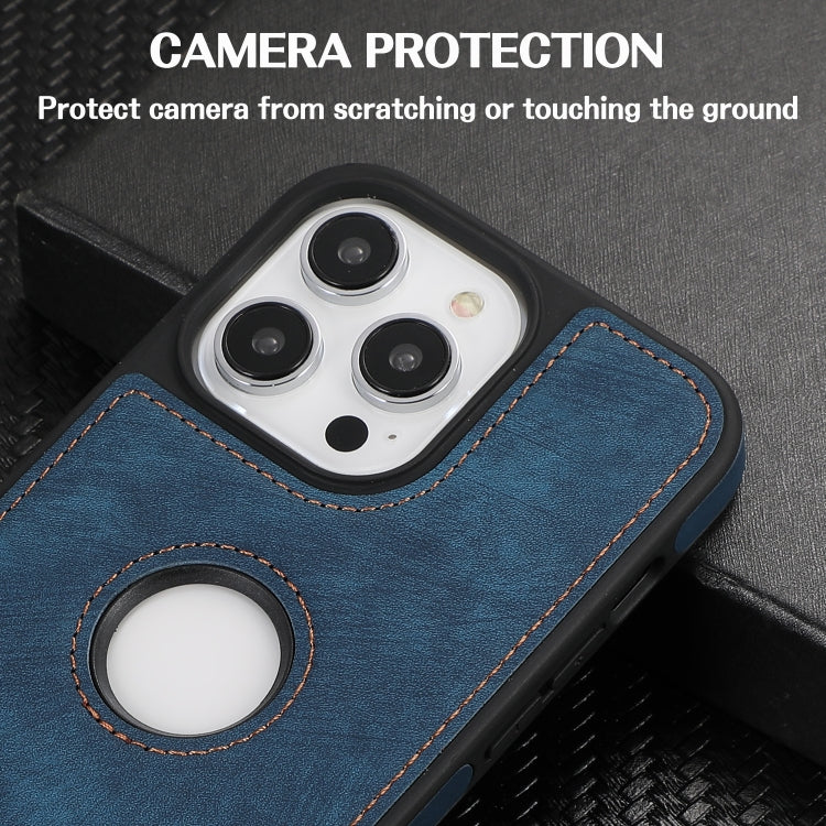 For iPhone 15 Pro Splicing Sewing Hollow Cutout PU Phone Case(Blue) - iPhone 15 Pro Cases by PMC TechLife | Online Shopping South Africa | PMC TechLife | Buy Now Pay Later Mobicred