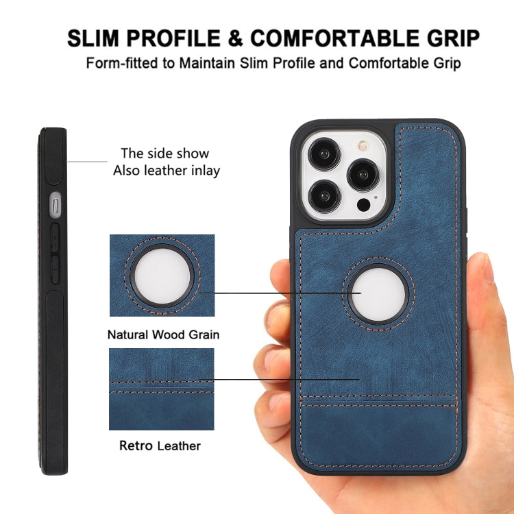 For iPhone 15 Pro Splicing Sewing Hollow Cutout PU Phone Case(Blue) - iPhone 15 Pro Cases by PMC Jewellery | Online Shopping South Africa | PMC Jewellery | Buy Now Pay Later Mobicred