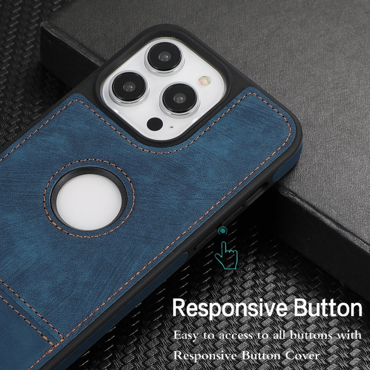 For iPhone 15 Pro Splicing Sewing Hollow Cutout PU Phone Case(Blue) - iPhone 15 Pro Cases by PMC Jewellery | Online Shopping South Africa | PMC Jewellery | Buy Now Pay Later Mobicred