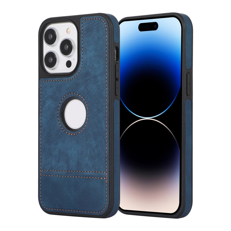 For iPhone 14 Pro Max Splicing Sewing Hollow Cutout PU Phone Case(Blue) - iPhone 14 Pro Max Cases by PMC Jewellery | Online Shopping South Africa | PMC Jewellery