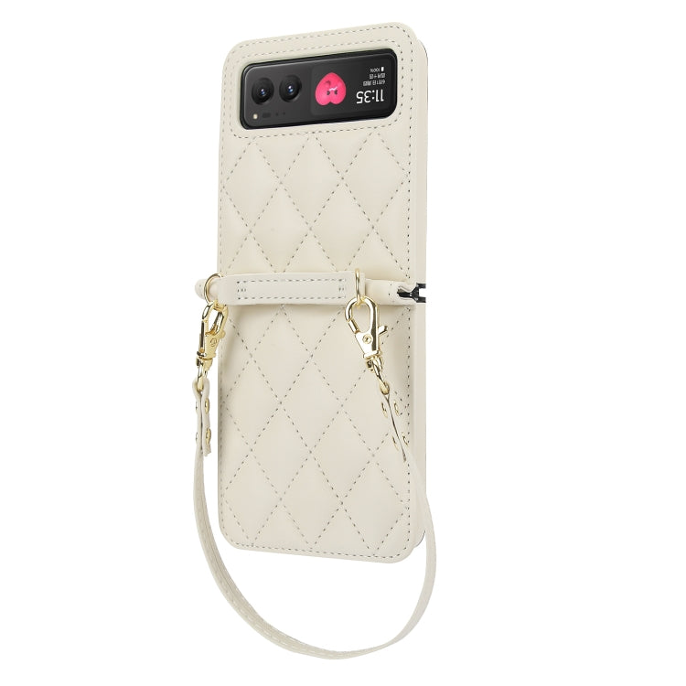 For Motorola Razr 40 Rhombic Texture Phone Case with Long & Short Lanyard(White) - Motorola Cases by PMC Jewellery | Online Shopping South Africa | PMC Jewellery