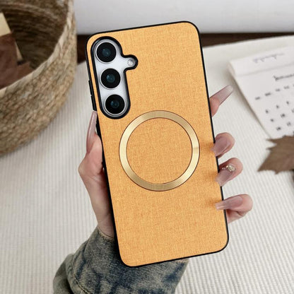 For Samsung Galaxy S25 5G Magsafe Magnetic Ring Cloth Texture Phone Case(Orange) - Galaxy S25 5G Cases by PMC Jewellery | Online Shopping South Africa | PMC Jewellery | Buy Now Pay Later Mobicred