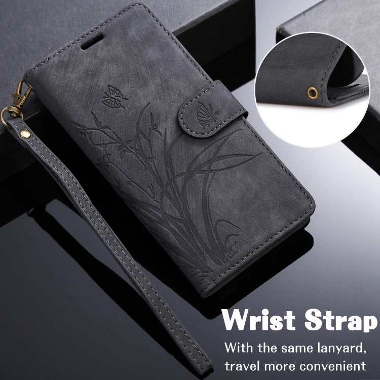 For iPhone 16 Plus Orchid Butterfly Embossed Leather Phone Case(Black) - iPhone 16 Plus Cases by PMC TechLife | Online Shopping South Africa | PMC TechLife | Buy Now Pay Later Mobicred