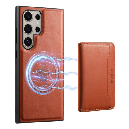 For Samsung Galaxy S24 Ultra 5G Denior Cowhide Texture Leather MagSafe Detachable Wallet Phone Case(Brown) - Galaxy S24 Ultra 5G Cases by Denior | Online Shopping South Africa | PMC Jewellery | Buy Now Pay Later Mobicred