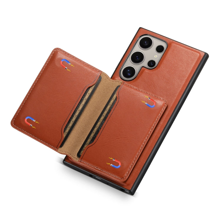 For Samsung Galaxy S24 Ultra 5G Denior Cowhide Texture Leather MagSafe Detachable Wallet Phone Case(Brown) - Galaxy S24 Ultra 5G Cases by Denior | Online Shopping South Africa | PMC Jewellery | Buy Now Pay Later Mobicred