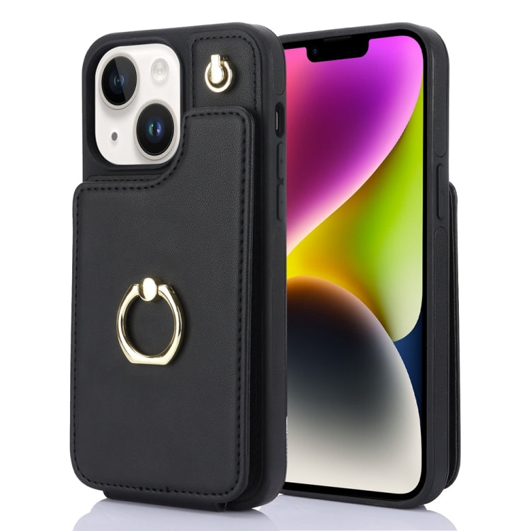 For iPhone 14 YM005 Skin Feel Card Bag Phone Case with Long Lanyard(Black) - iPhone 14 Cases by PMC Jewellery | Online Shopping South Africa | PMC Jewellery