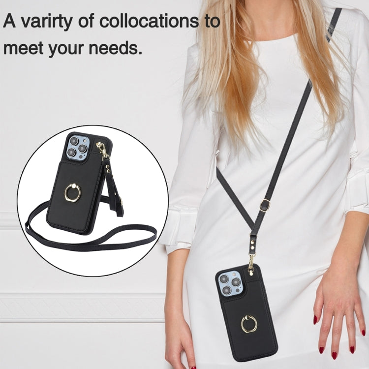 For iPhone 14 YM005 Skin Feel Card Bag Phone Case with Long Lanyard(Black) - iPhone 14 Cases by PMC Jewellery | Online Shopping South Africa | PMC Jewellery