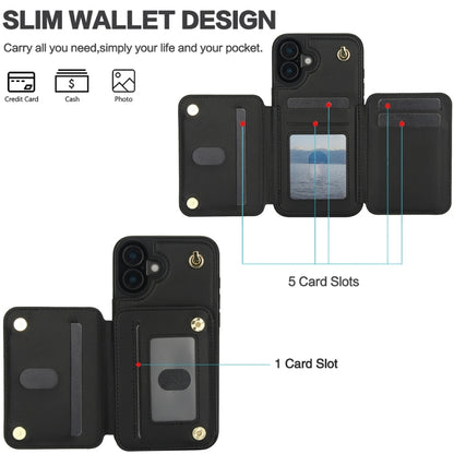 For iPhone 16 Plus YM006 Skin Feel Zipper Card Bag Phone Case with Dual Lanyard(Black) - iPhone 16 Plus Cases by PMC Jewellery | Online Shopping South Africa | PMC Jewellery | Buy Now Pay Later Mobicred