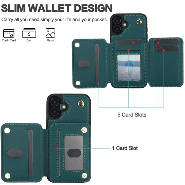 For iPhone 16 Plus YM006 Skin Feel Zipper Card Bag Phone Case with Dual Lanyard(Green) - iPhone 16 Plus Cases by PMC Jewellery | Online Shopping South Africa | PMC Jewellery | Buy Now Pay Later Mobicred