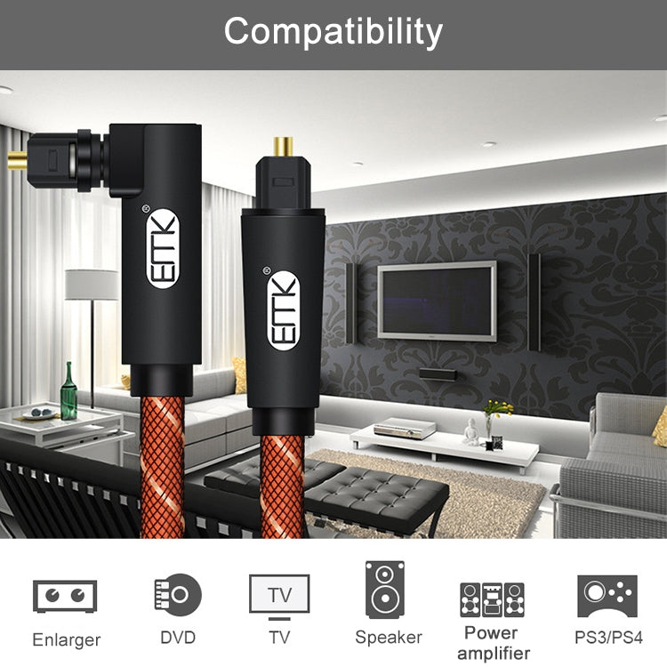 EMK 90 Degree Swivel Adjustable Right Angled 360 Degrees Rotatable Plug Nylon Woven Mesh Optical Audio Cable, Cable Length:5m(Orange) - Audio Optical Cables by EMK | Online Shopping South Africa | PMC Jewellery | Buy Now Pay Later Mobicred