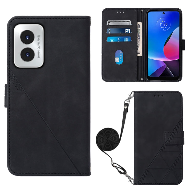 For Motorola Moto G Play 4G 2024 Crossbody 3D Embossed Flip Leather Phone Case(Black) - Motorola Cases by PMC Jewellery | Online Shopping South Africa | PMC Jewellery | Buy Now Pay Later Mobicred