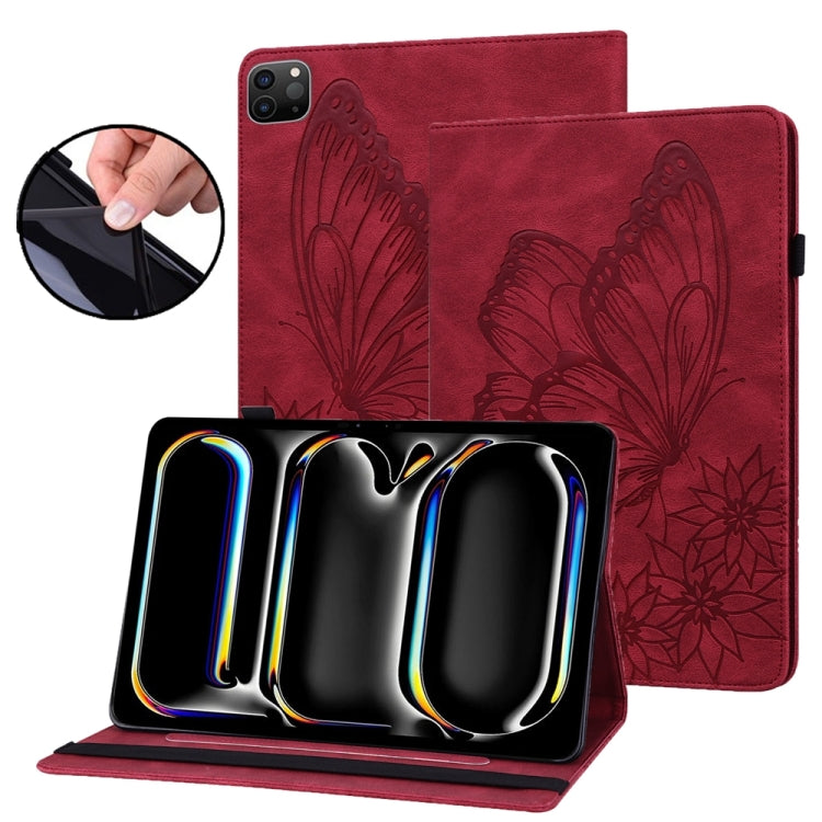 For iPad Pro 11 2024 Big Butterfly Embossed Leather Tablet Case(Red) - iPad Pro 11 2024 Cases by PMC Jewellery | Online Shopping South Africa | PMC Jewellery | Buy Now Pay Later Mobicred