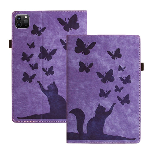 For iPad Pro 12.9 2022 / Air 13 2024 Butterfly Cat Embossing Leather Tablet Case(Purple) - iPad Pro 12.9 (2022/2021) Cases by PMC Jewellery | Online Shopping South Africa | PMC Jewellery | Buy Now Pay Later Mobicred