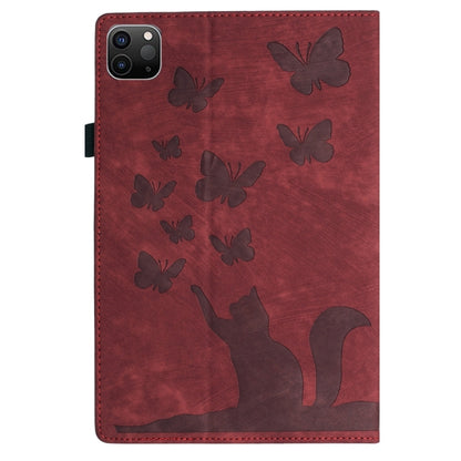 For iPad Pro 12.9 2022 / Air 13 2024 Butterfly Cat Embossing Leather Tablet Case(Red) - iPad Pro 12.9 (2022/2021) Cases by PMC Jewellery | Online Shopping South Africa | PMC Jewellery | Buy Now Pay Later Mobicred