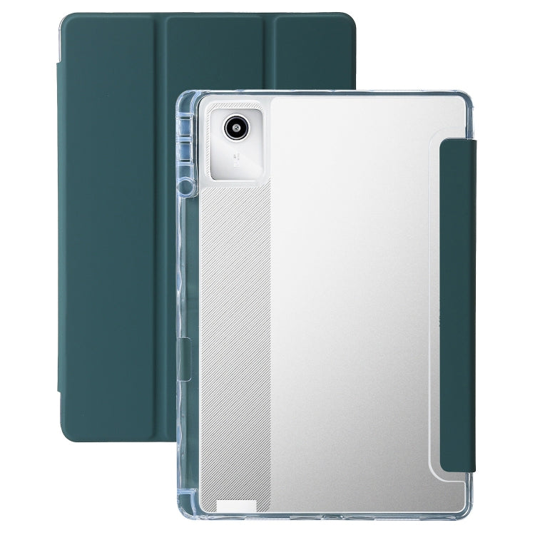 For Lenovo Tab M11 /Xiaoxin Pad 11 2024 Clear Acrylic 3-Fold Leather Tablet Case(Deep Green) - Lenovo by PMC Jewellery | Online Shopping South Africa | PMC Jewellery | Buy Now Pay Later Mobicred