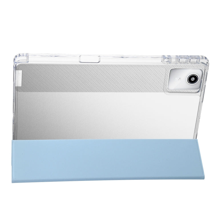 For Lenovo Tab M11 /Xiaoxin Pad 11 2024 Clear Acrylic 3-Fold Leather Tablet Case(Ice Blue) - Lenovo by PMC Jewellery | Online Shopping South Africa | PMC Jewellery | Buy Now Pay Later Mobicred