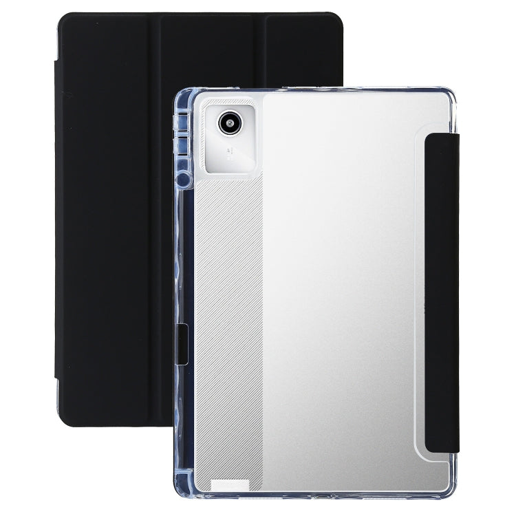 For Lenovo Tab M11 /Xiaoxin Pad 11 2024 Clear Acrylic 3-Fold Leather Tablet Case(Black) - Lenovo by PMC Jewellery | Online Shopping South Africa | PMC Jewellery | Buy Now Pay Later Mobicred
