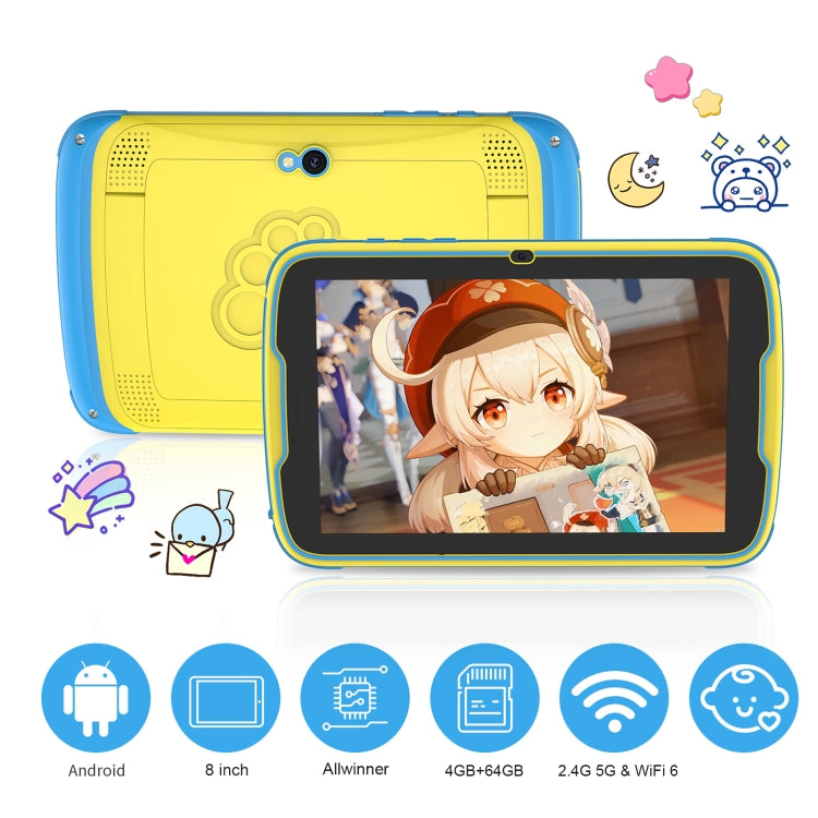 Pritom MQ818 WiFi Kid Tablet 8 inch,  4GB+64GB, Android 13 Allwinner A523 Octa Core CPU Support Parental Control Google Play(Yellow) -  by PRITOM | Online Shopping South Africa | PMC Jewellery | Buy Now Pay Later Mobicred