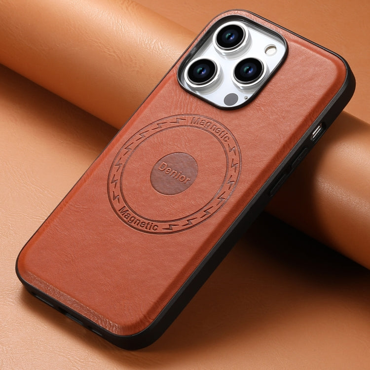 For iPhone 15 Denior Cowhide Texture Leather MagSafe Phone Case(Brown) - iPhone 15 Cases by Denior | Online Shopping South Africa | PMC Jewellery | Buy Now Pay Later Mobicred